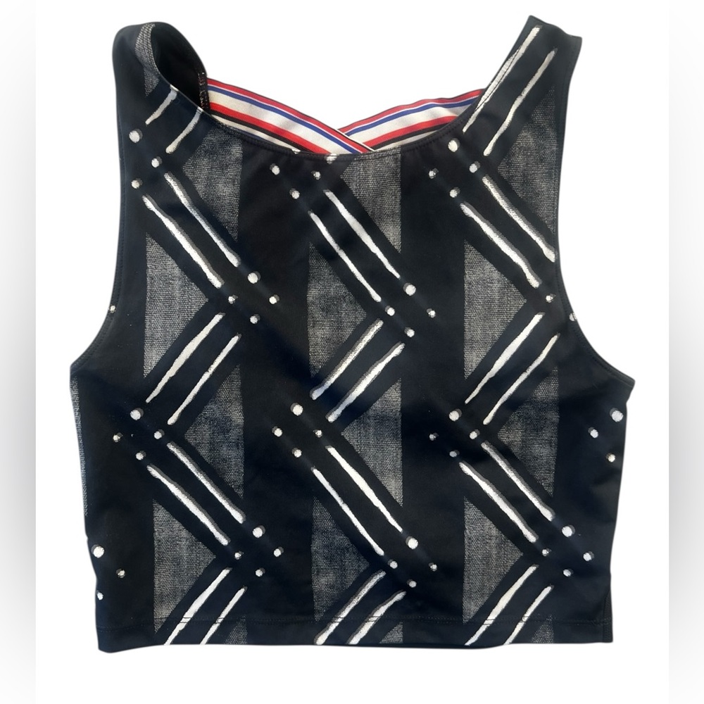 Nike Pro Dri-FIT Geometric Crop Tank Cross-Back Straps Black Size M